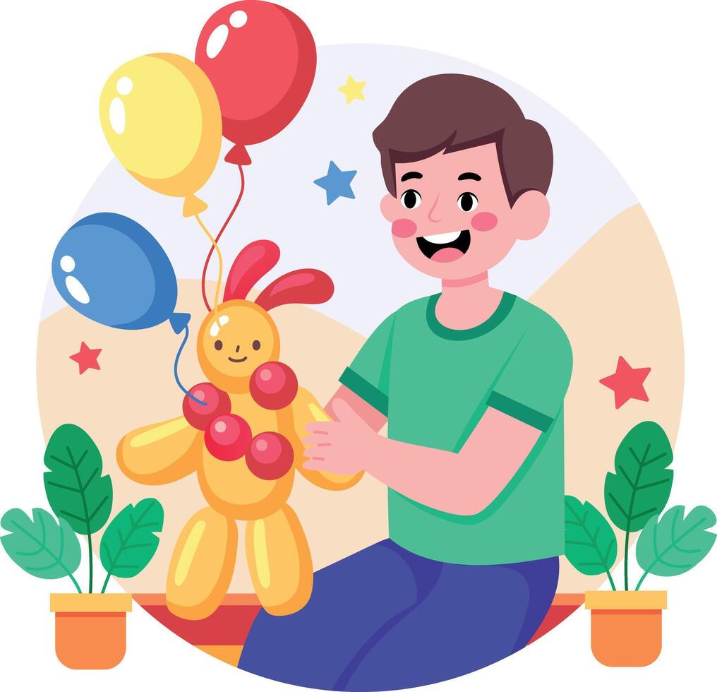A flat style illustration showing a person holding balloon animal vector