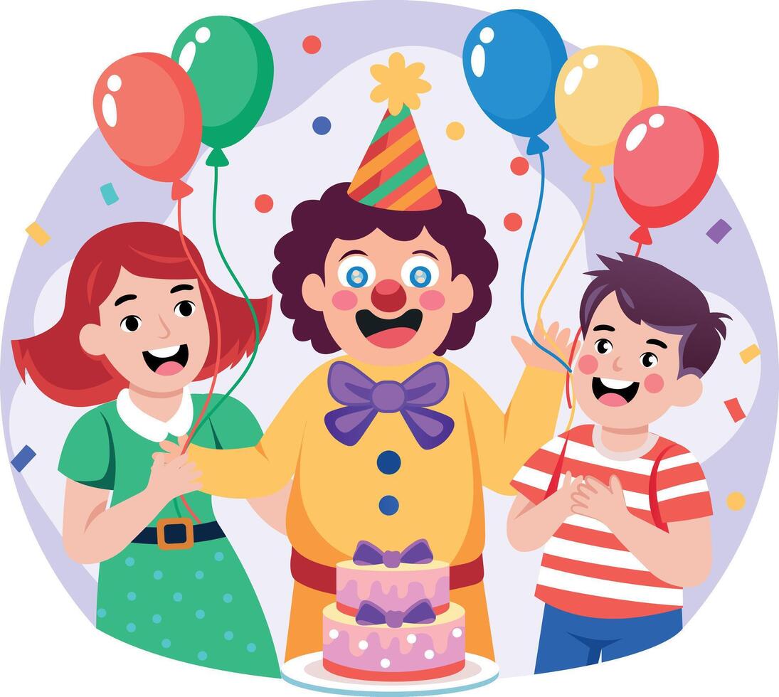 A flat style illustration showing a boy wearing birthday clown vector