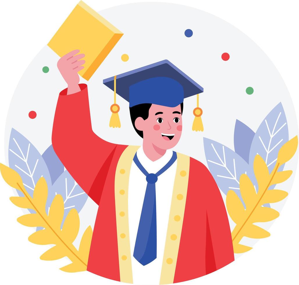 A flat style illustration showing a graduate student vector