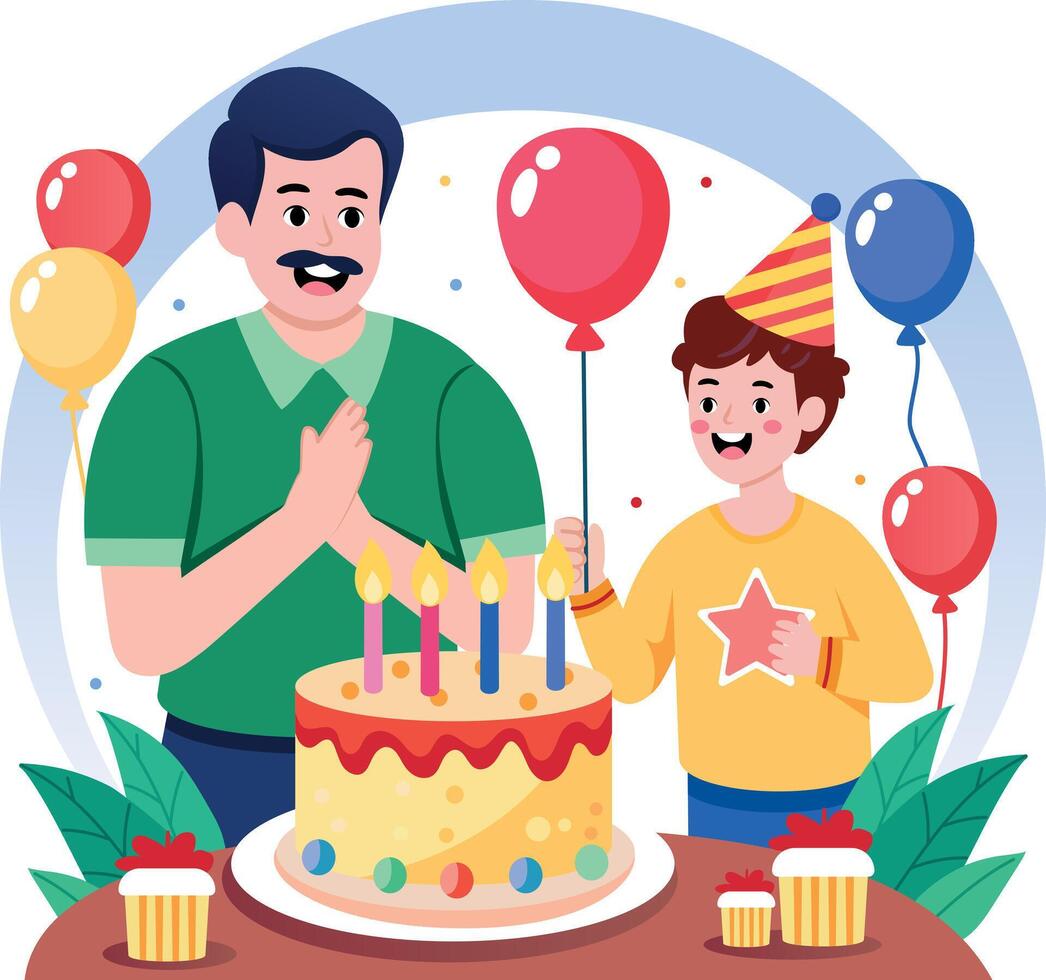 A flat style illustration showing celebration birthday of a kid vector