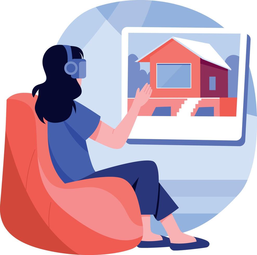 A flat style illustration showing a person doing vr tour vector