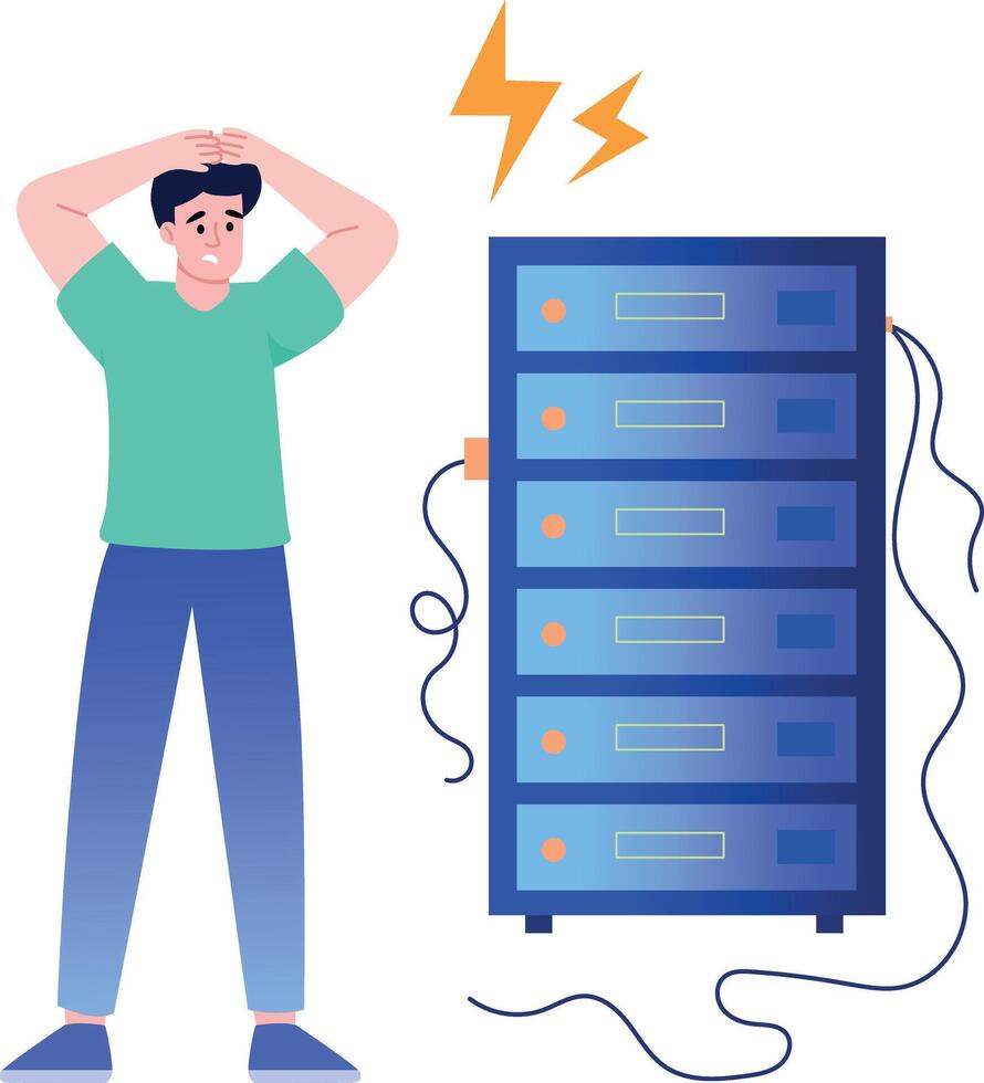 A flat style illustration showing server failure vector
