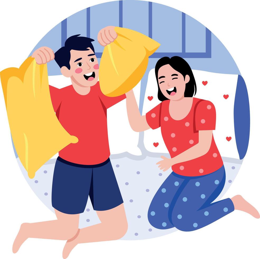 A flat style illustration showing persons doing pillow fight vector