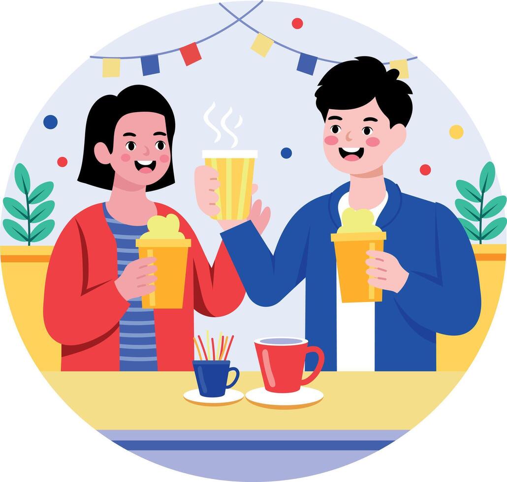 A flat style illustration showing cafe date of a couple vector