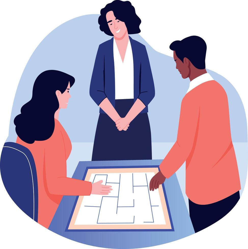 A flat style illustration showing a floor plan vector