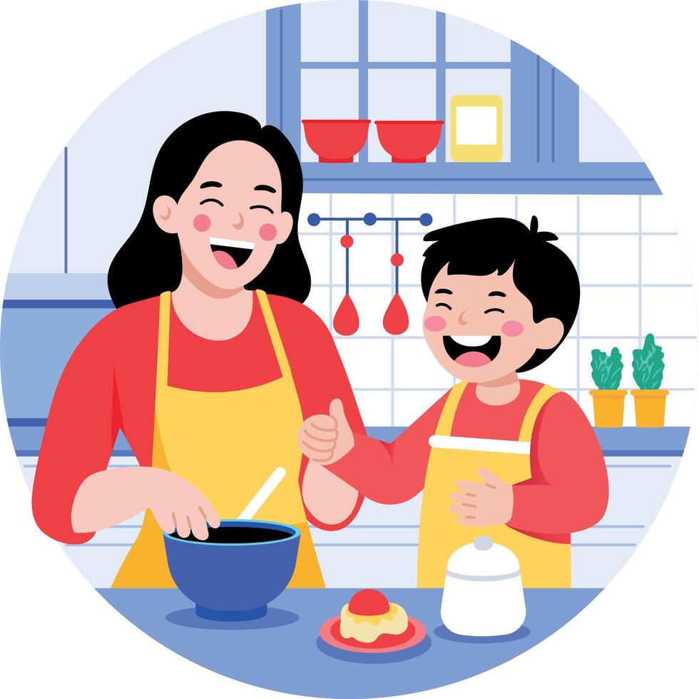 A flat style illustration showing kids cooking vector