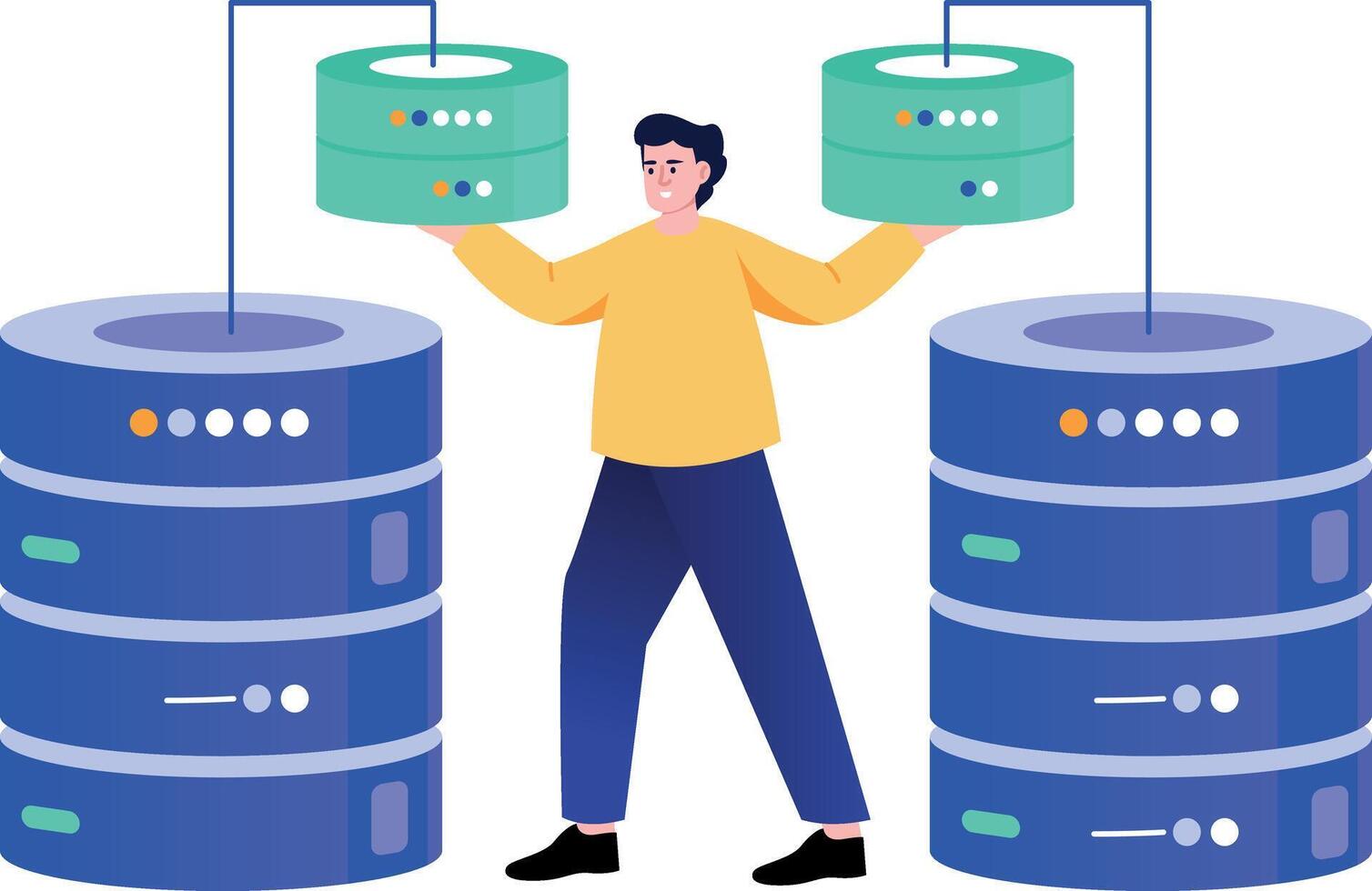 A flat style illustration showing data management vector