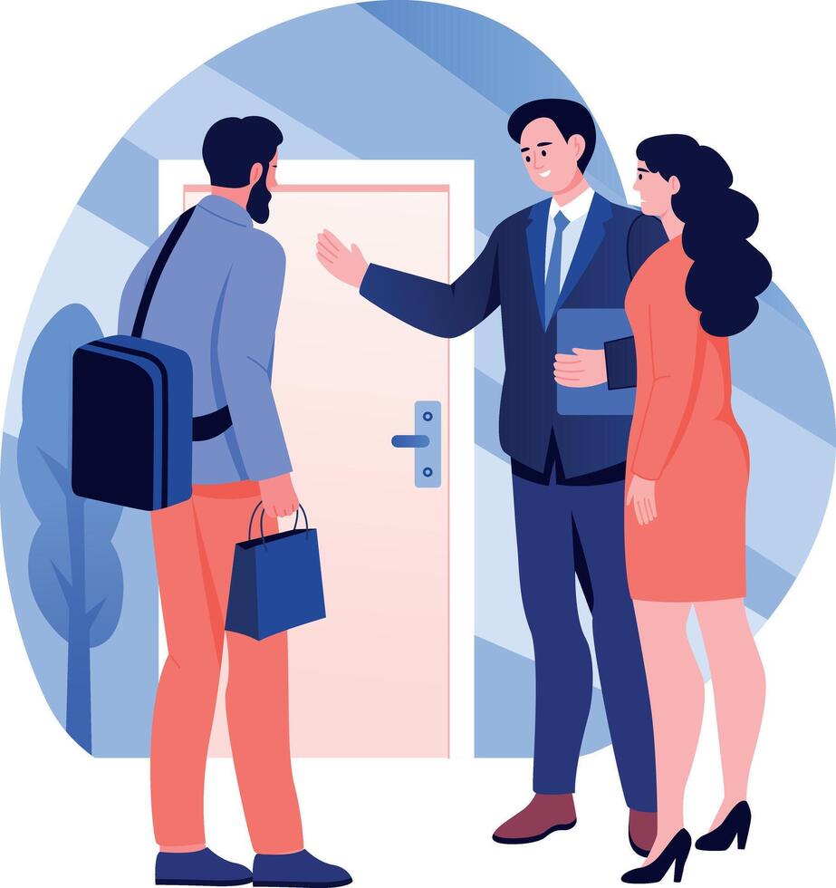 A flat style illustration showing property visit vector