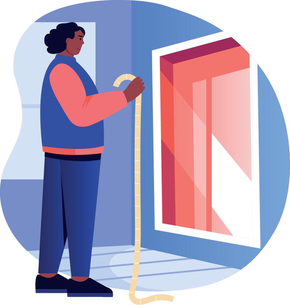A flat style illustration showing a person doing room measuring vector