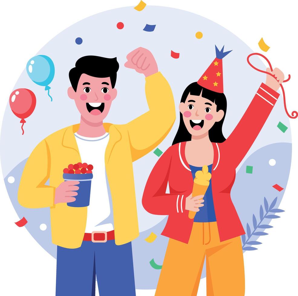 A flat style illustration showing a couple enjoying festival vector
