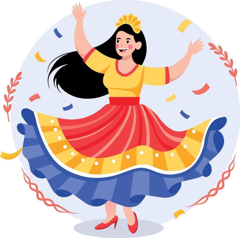 A flat style illustration showing a girl twirling vector