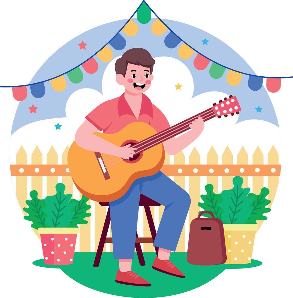 A flat style illustration showing a playing guitar vector