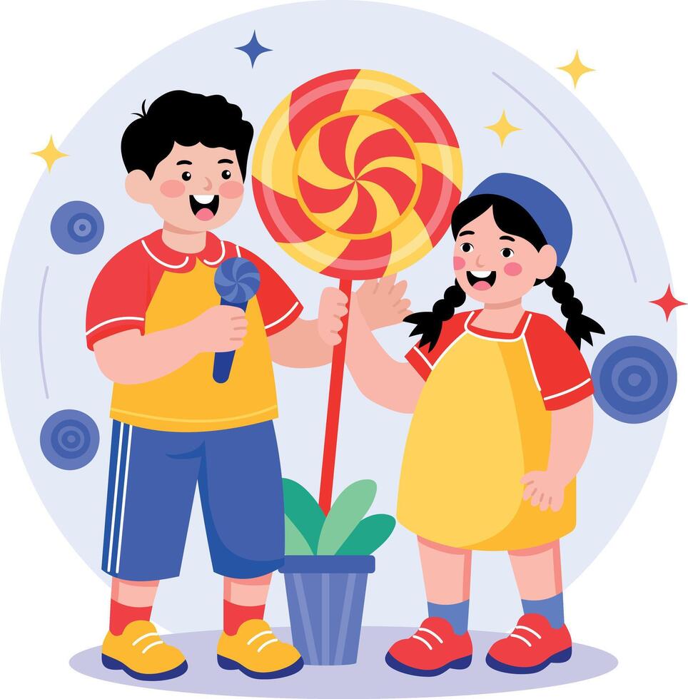 A flat style illustration showing kids sharing candy vector