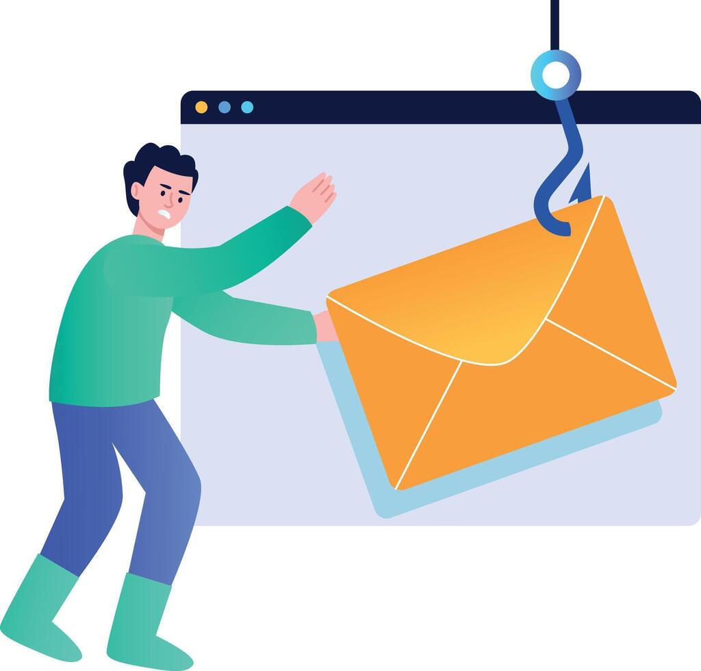 A flat style illustration depicting phishing email vector