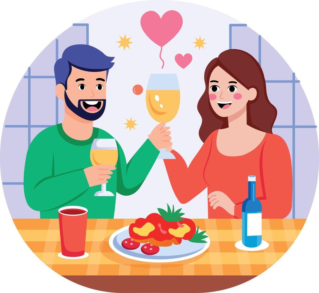 A flat style illustration showing a couple doing drink celebration vector