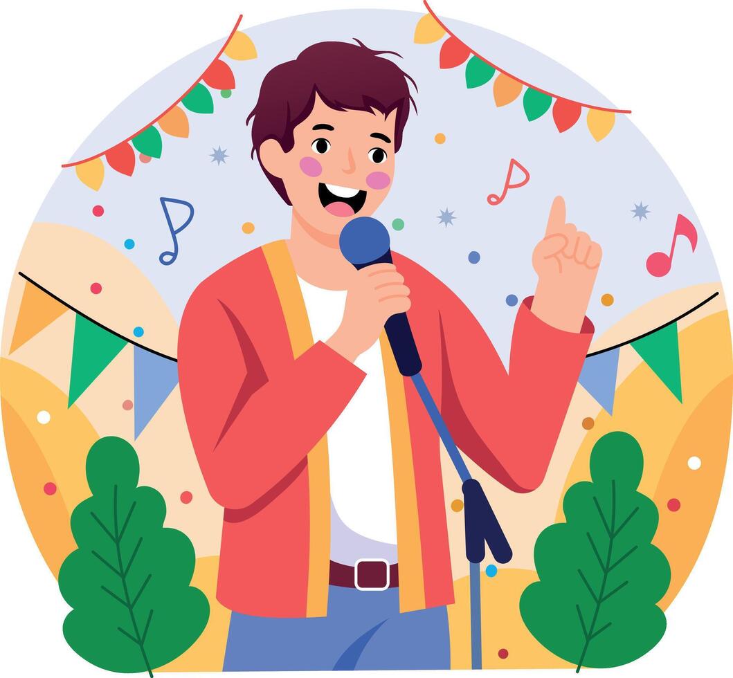A flat style illustration showing a person singing vector
