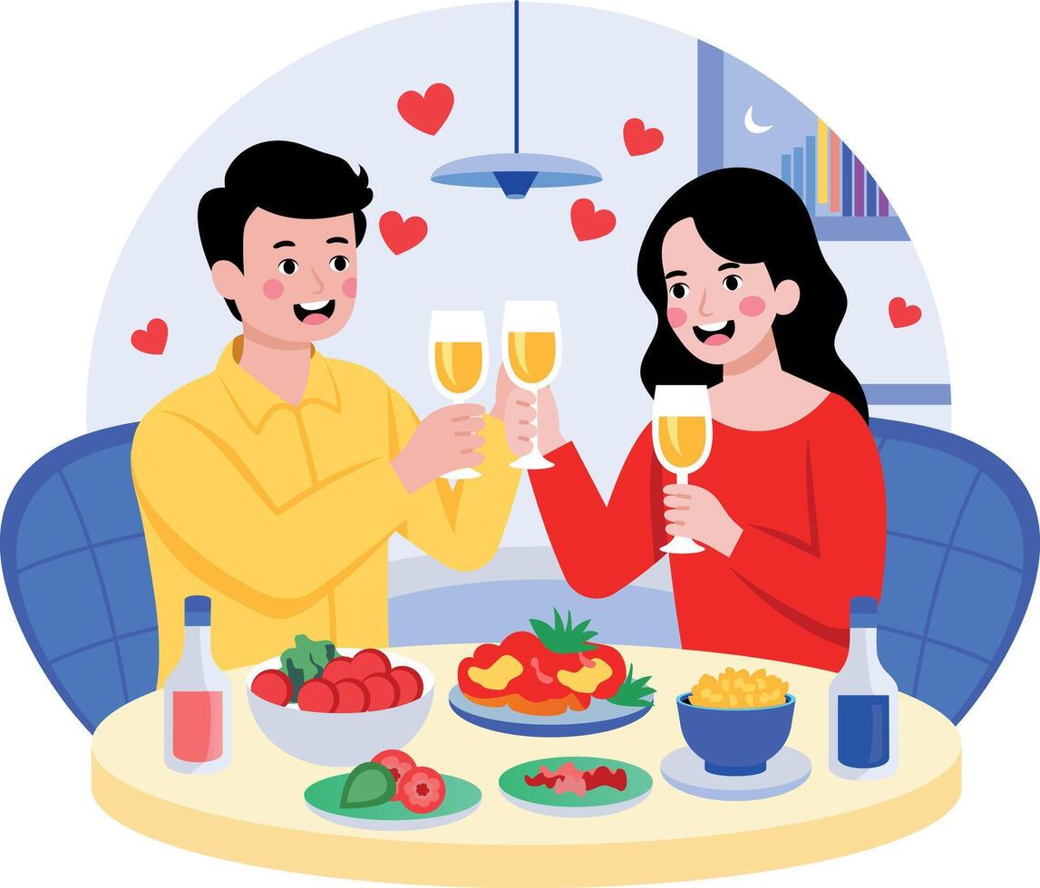 A flat style illustration showing two persons toasting vector