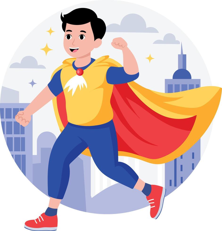 A flat style illustration showing a boy wearing superhero costume vector