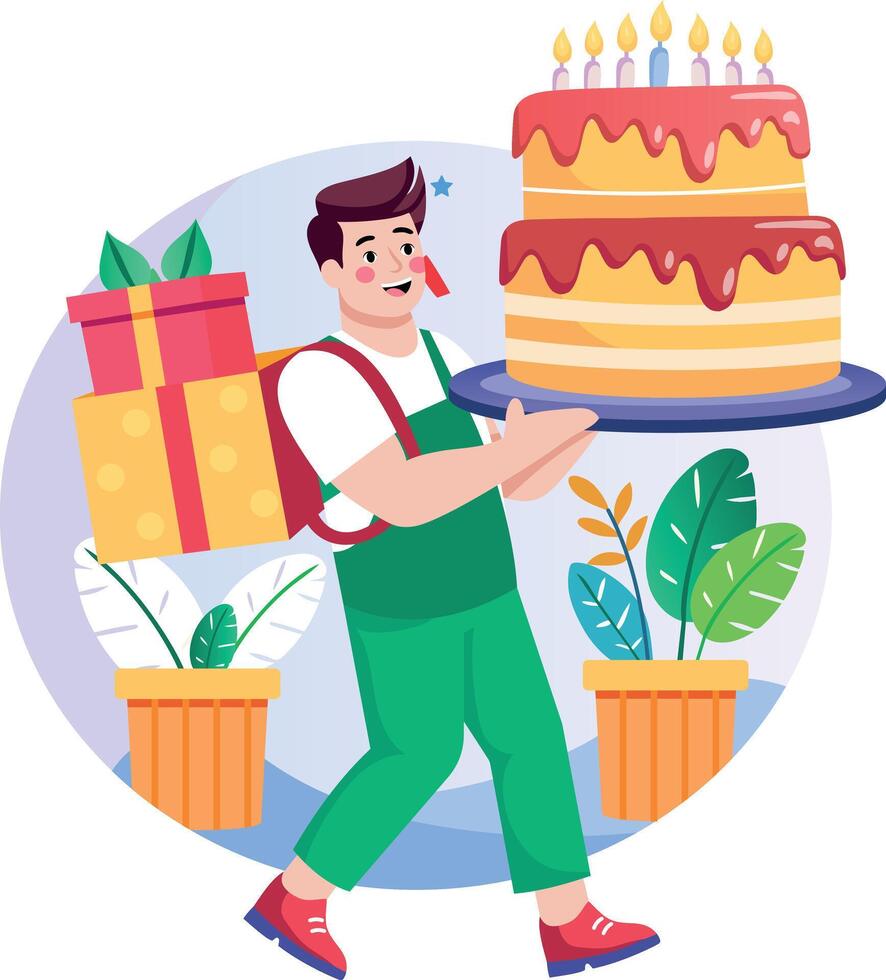 A flat style illustration showing a person carrying cake vector
