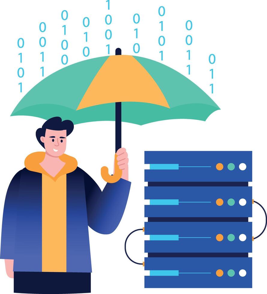 A flat style illustration showing server protection vector