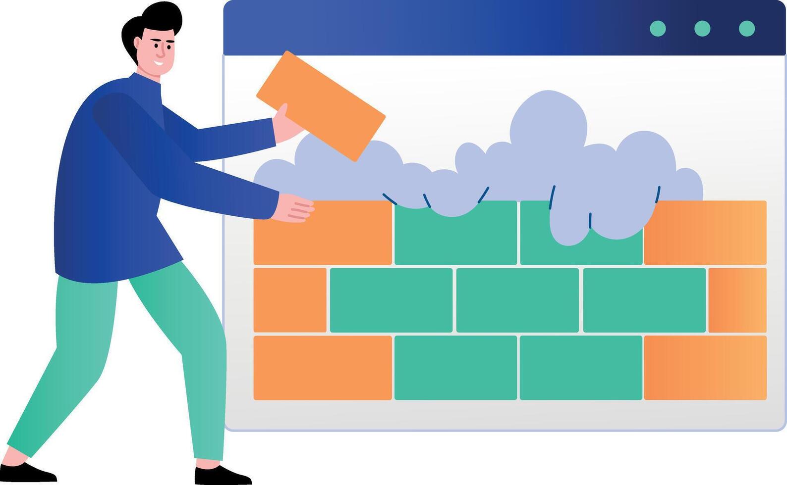 A flat style illustration showing firewall vector