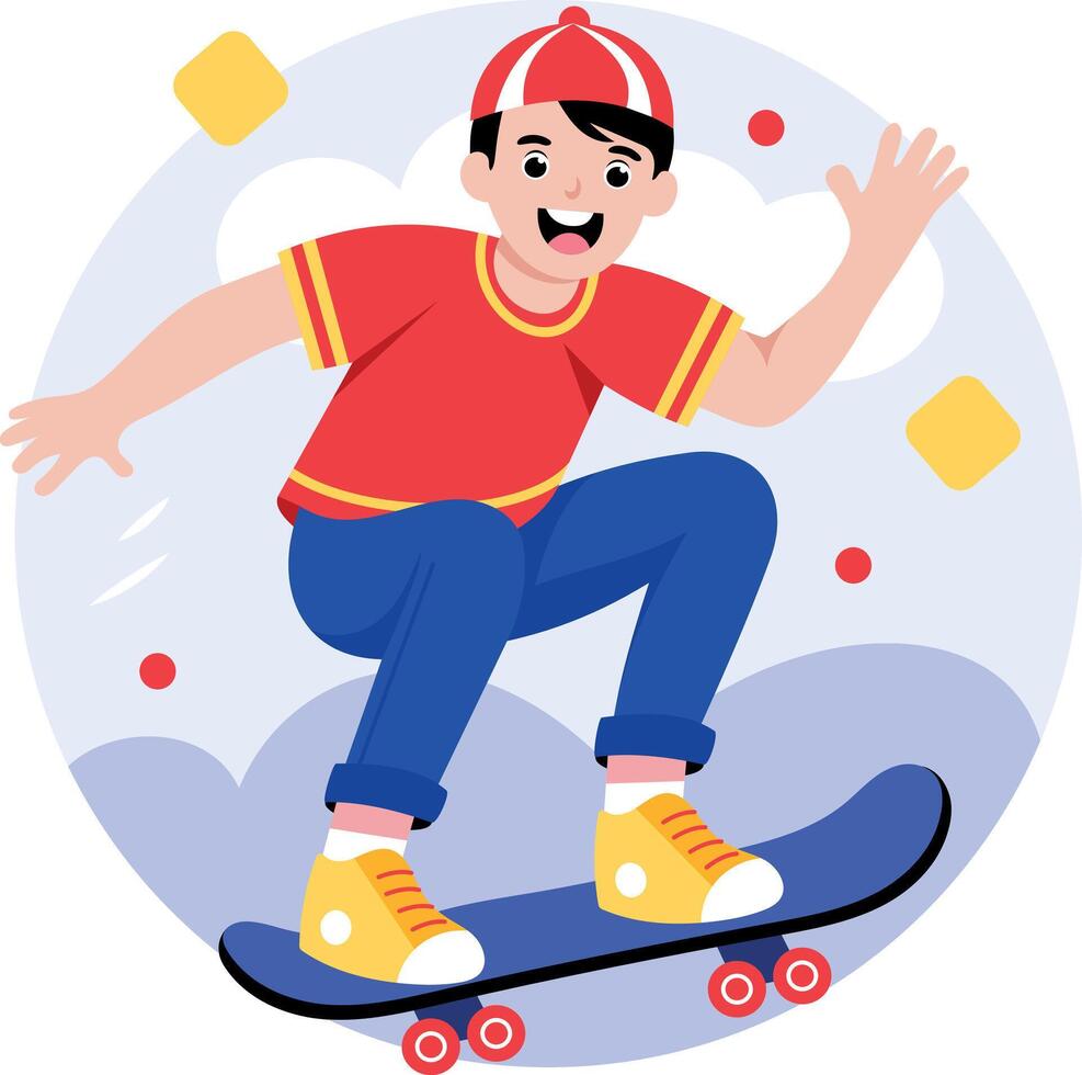 A flat style illustration showing a boy skating vector