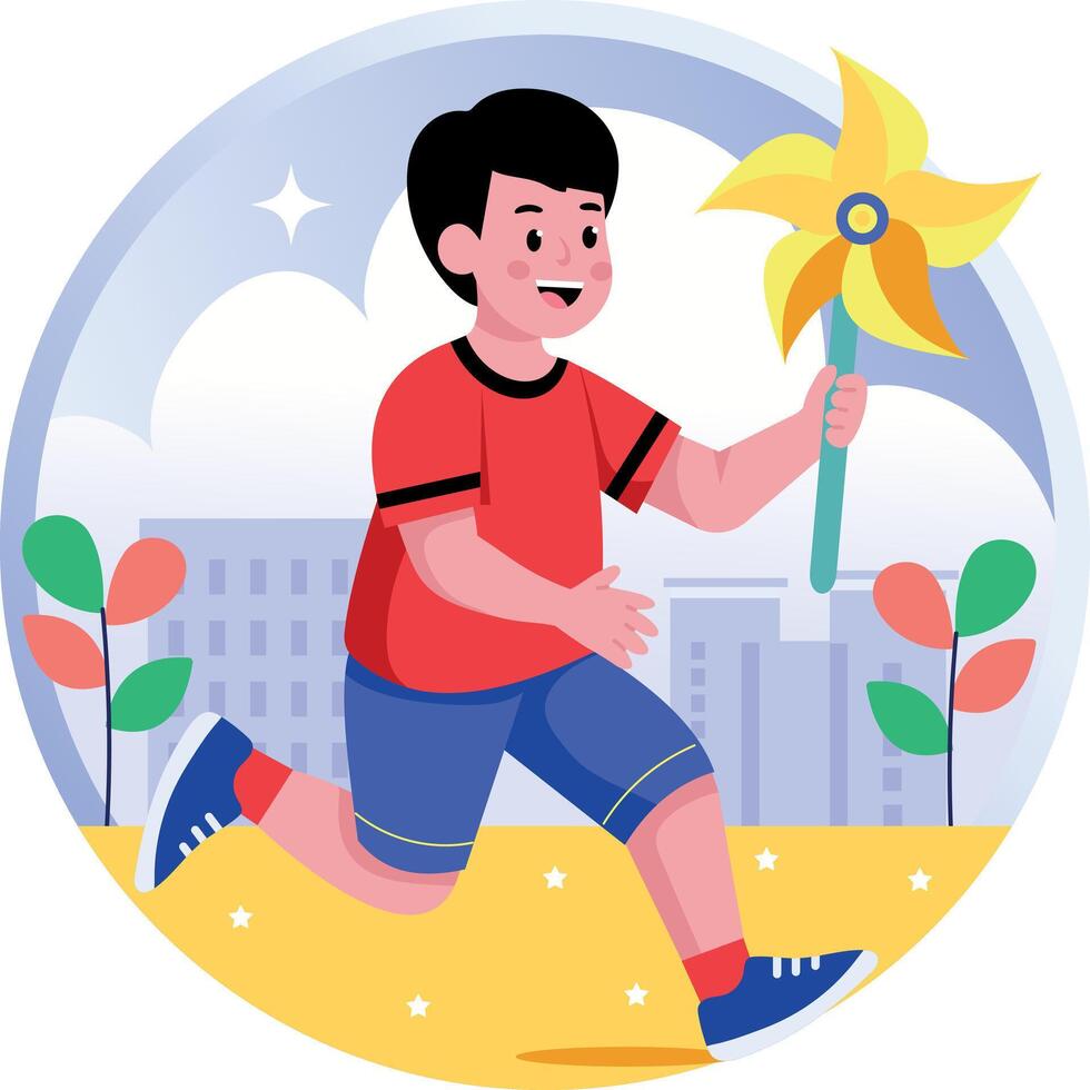 A flat style illustration showing kid playing vector