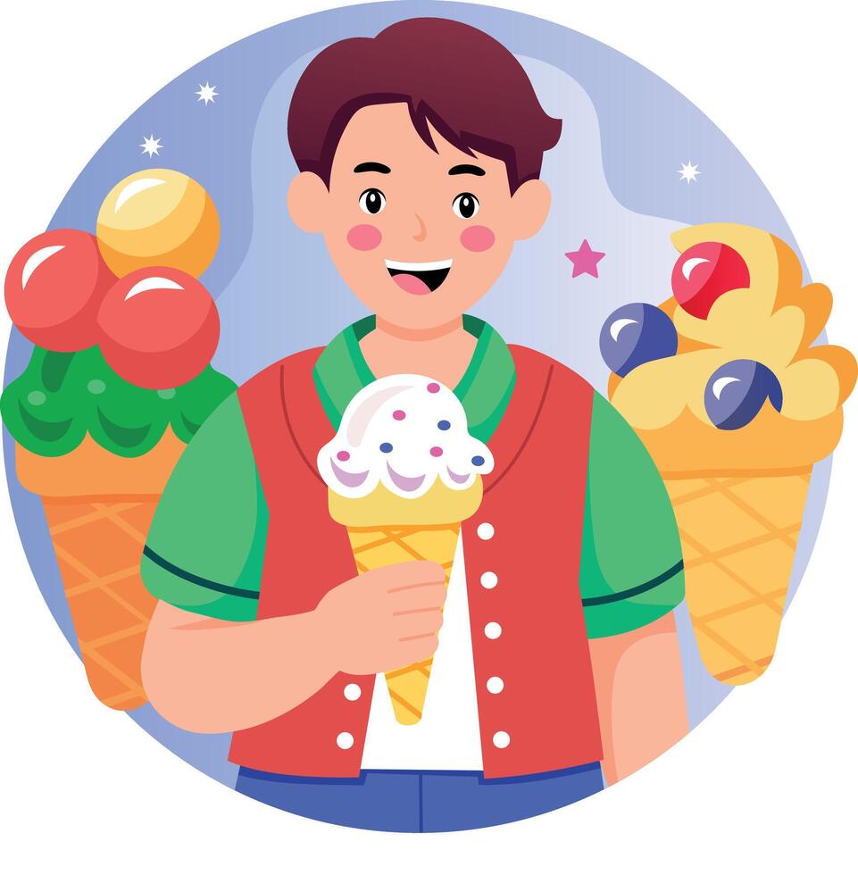 A flat style illustration showing a person enjoying ice cream vector