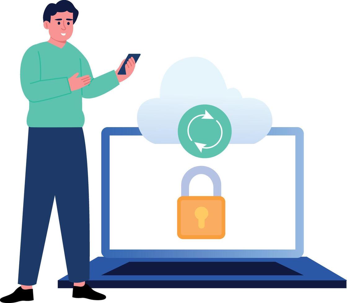 A flat style illustration showing data synchronization vector