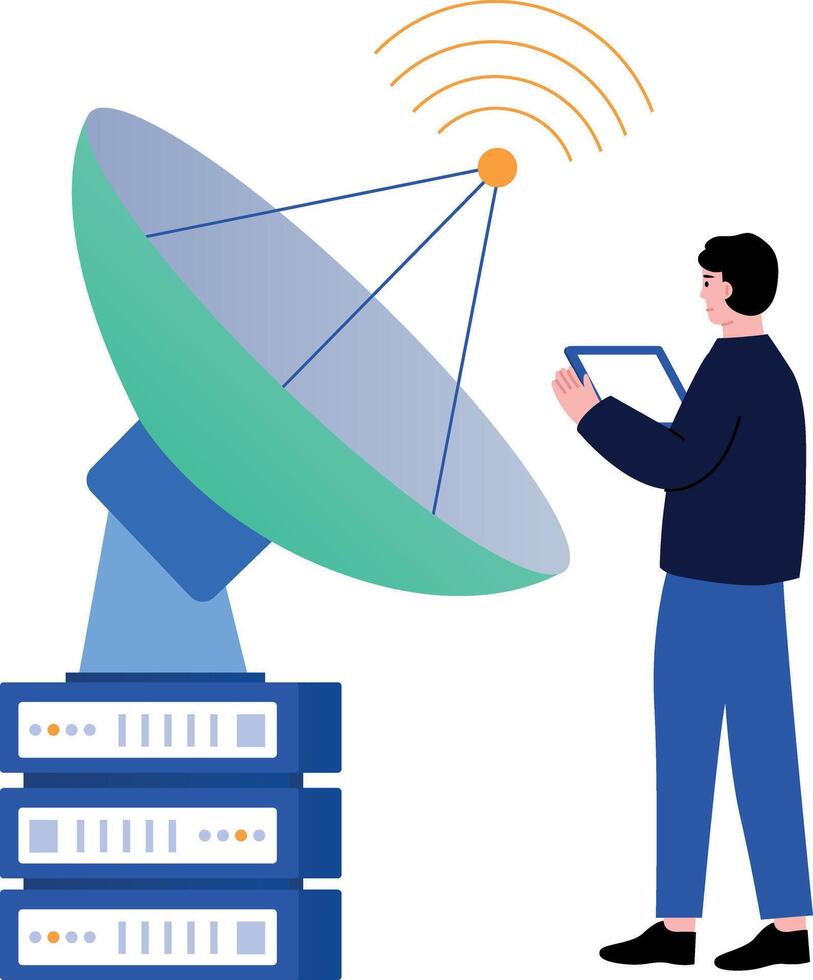 A flat style illustration showing database satellite vector