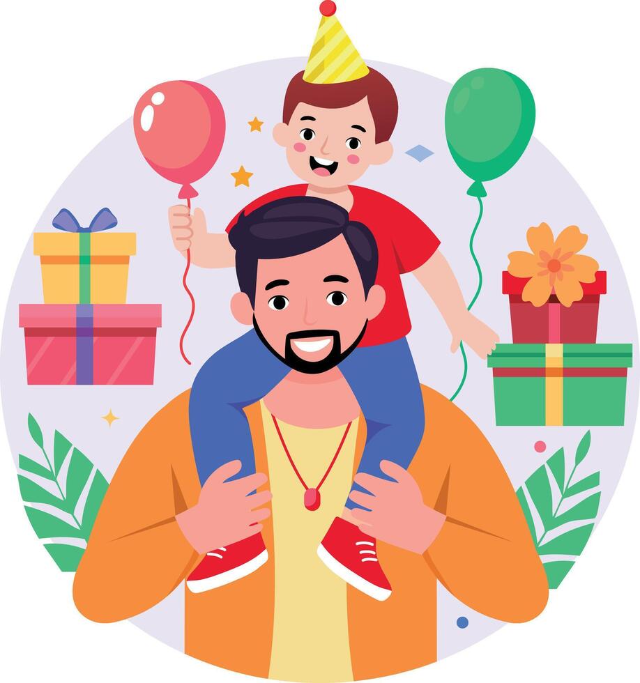 A flat style illustration showing a piggyback ride vector