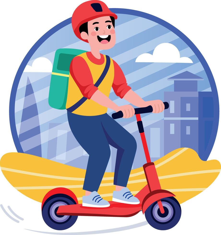 A flat style illustration showing a kid riding scooter vector