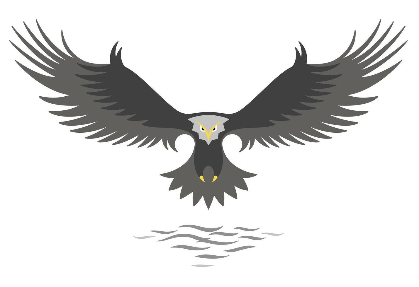 Modern simple eagle logo design, stylized graphic eagle, flying above the water,isolated on the white background. vector