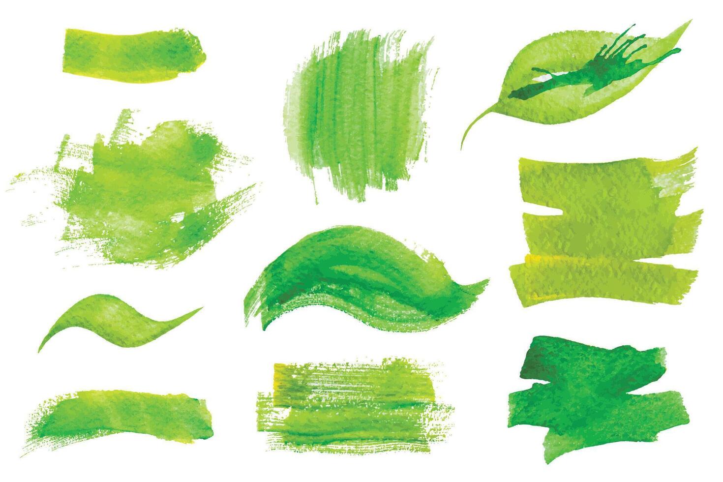 Set of fresh green hand drawn watercolor design elements,splashes,stains,dabs,leaf, on the white background for your design vector