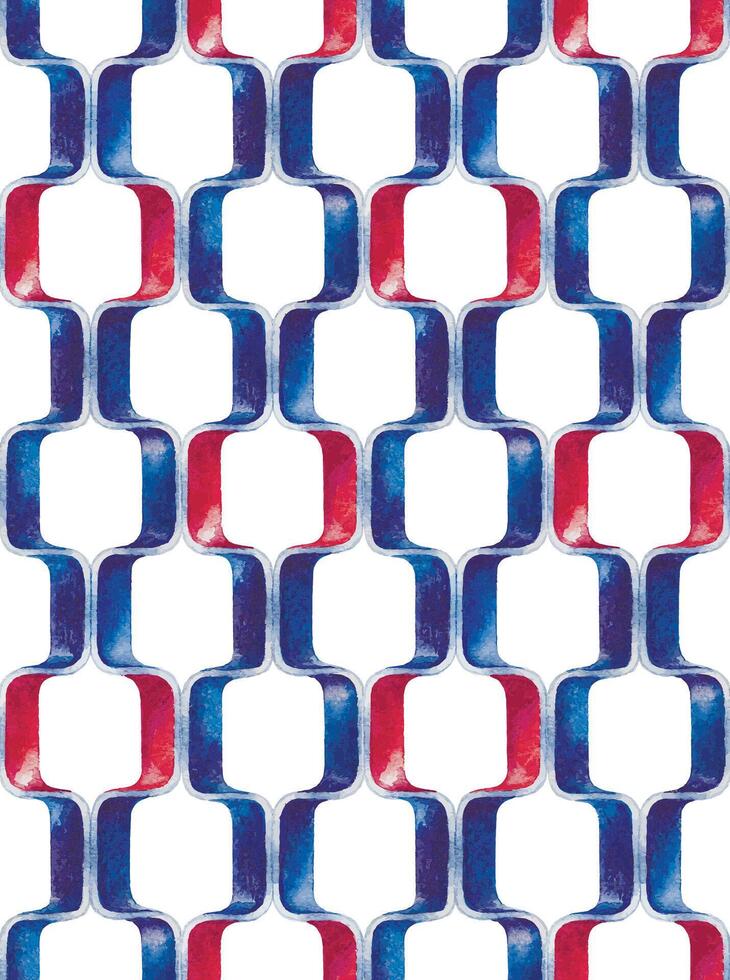 Blue hand pictured watercolor abstract geometric seamless pattern with red glossy elements vector