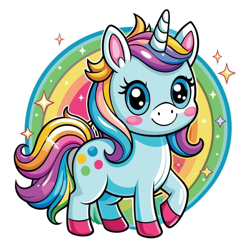 Colorful cartoon unicorn illustration vector