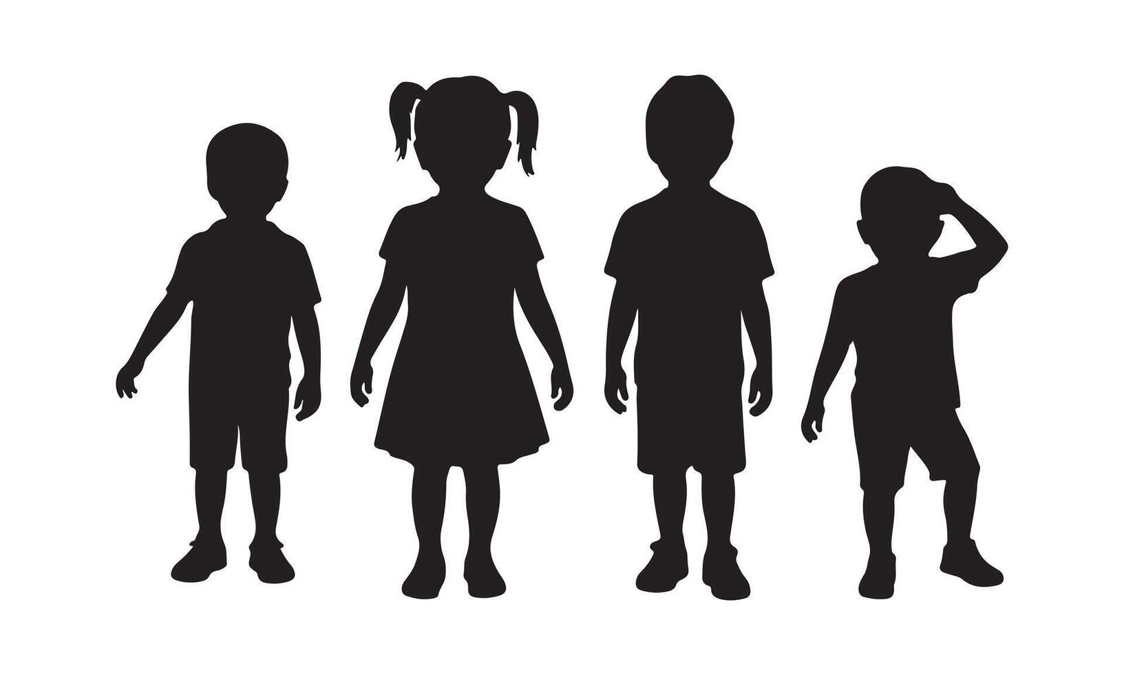 Silhouette of Four Children Standing in a Row vector