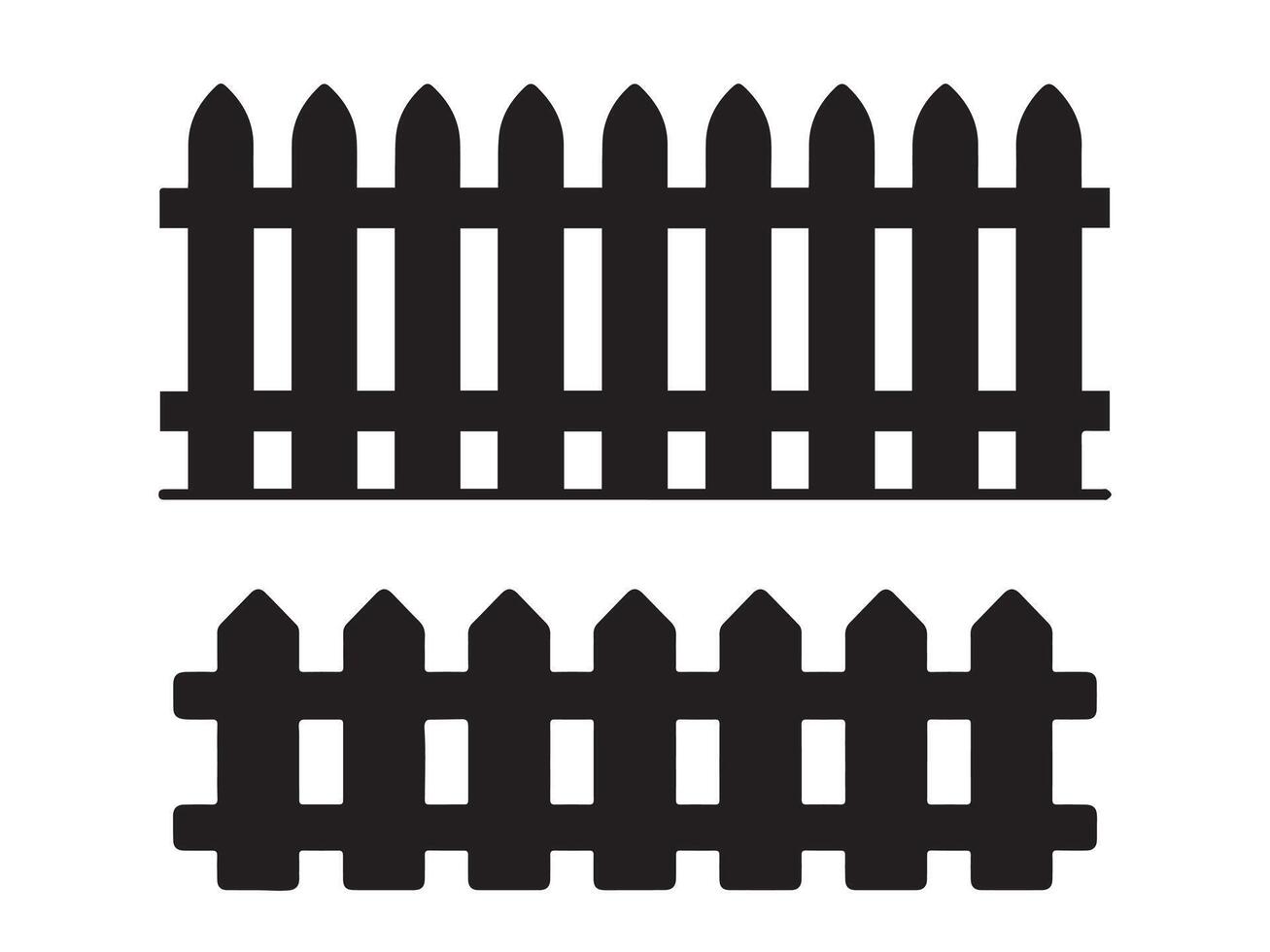 Two simple black silhouette wooden picket fences vector