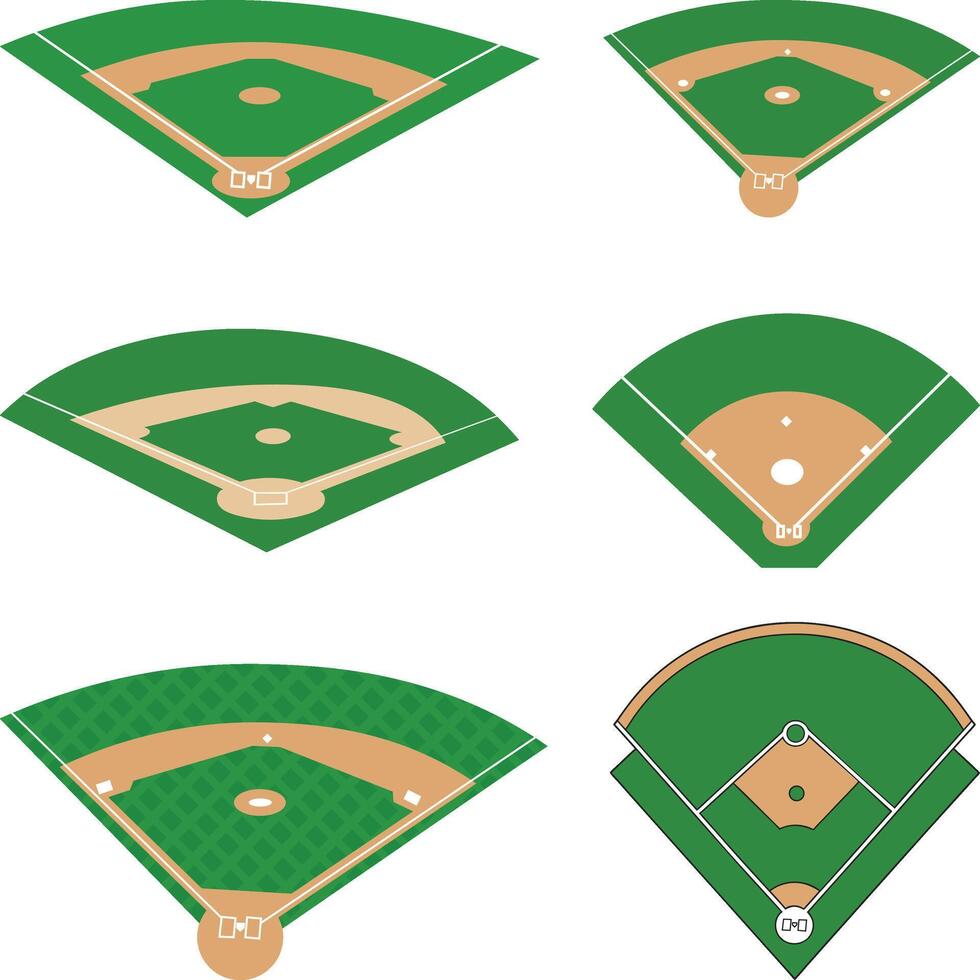 Baseball Field Icons Collection Set, baseball sport fields, Isometric Baseball Field, Flat design Vectors illustration
