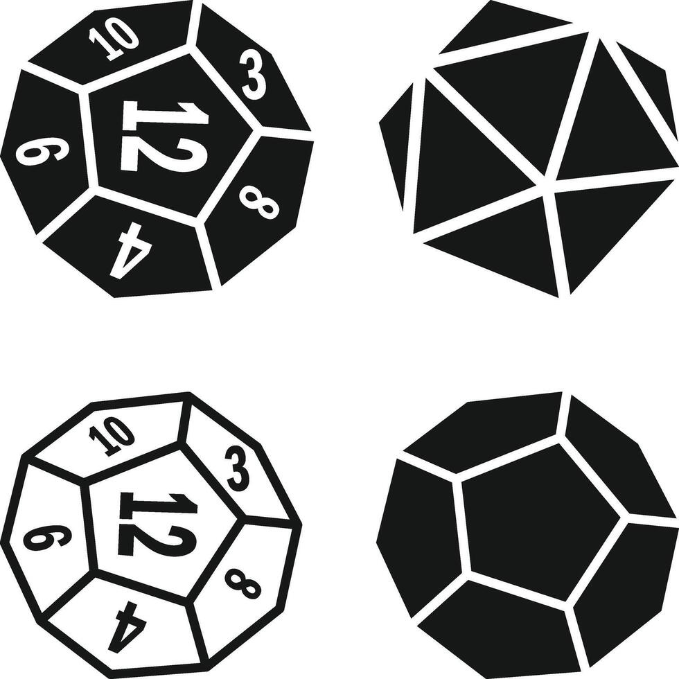 Polyhedral Dice Set Silhouette, 20 sided dice Silhouette, D20 Dice Isometric vector
