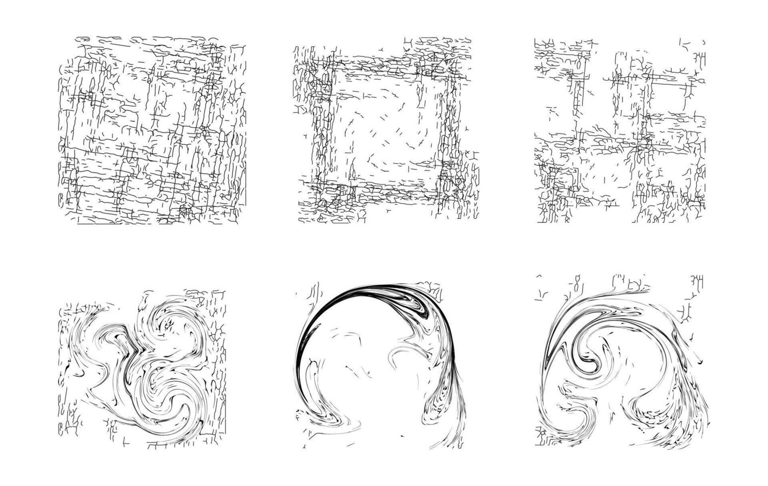 Abstract black and white art combining swirling lines and geometric grids, perfect for tech visuals, and modern design projects vector