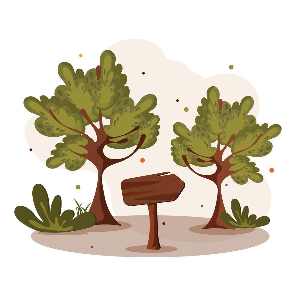 Trees and a wooden signpost illustration vector
