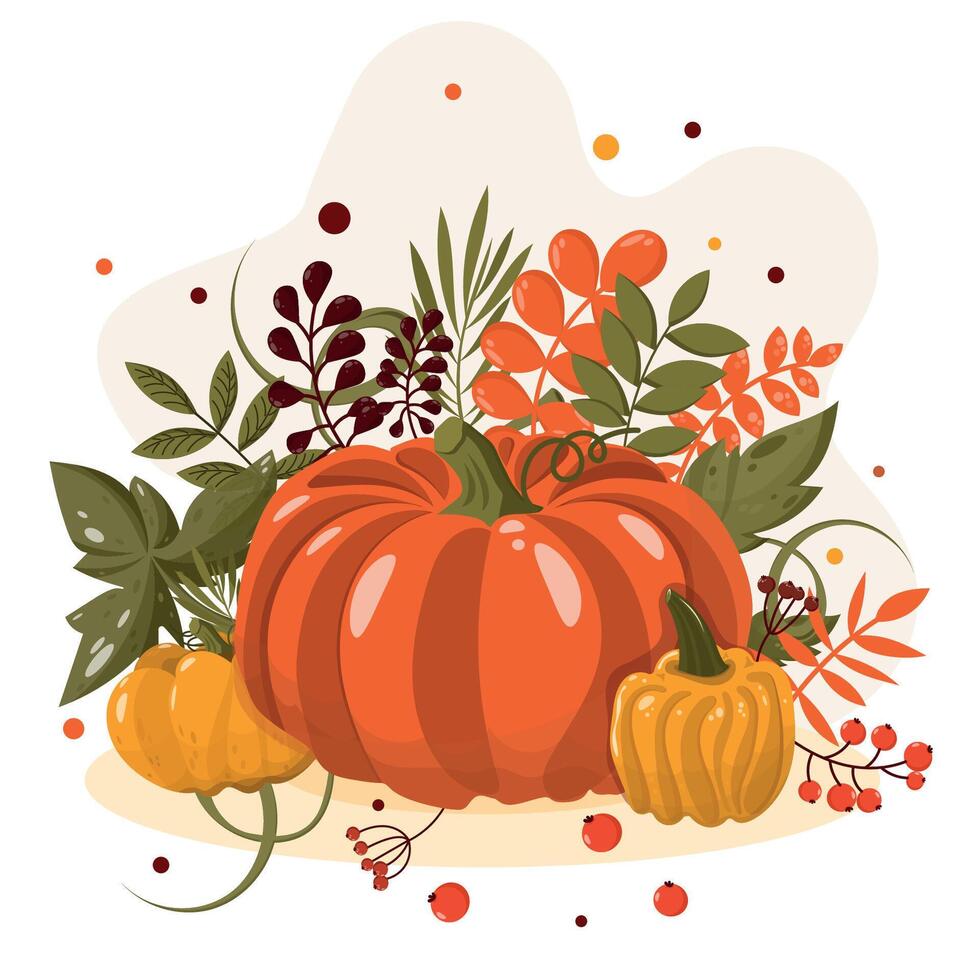 Colorful pumpkins with autumn foliage vector