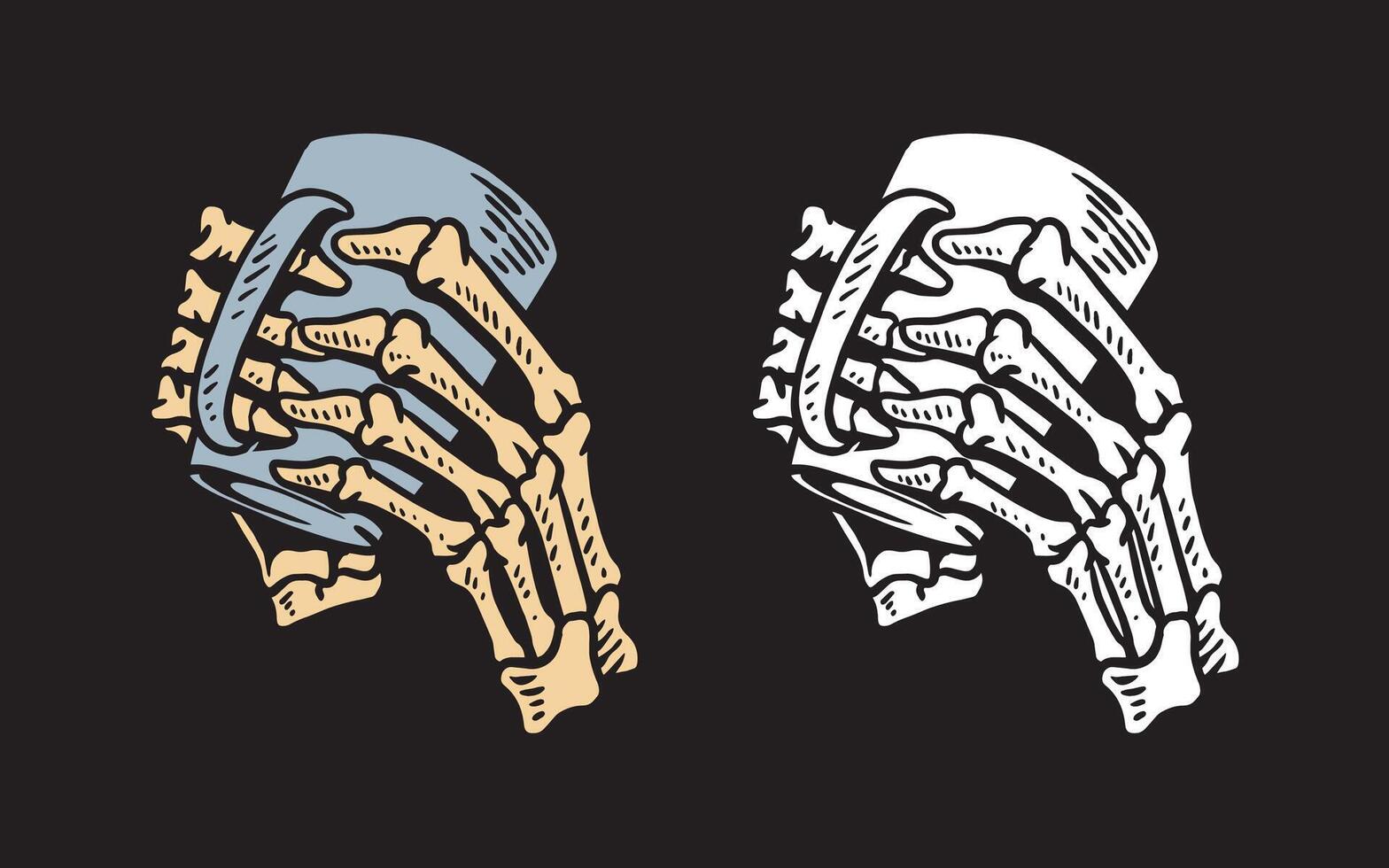 Vintage skull hand holding mug vector
