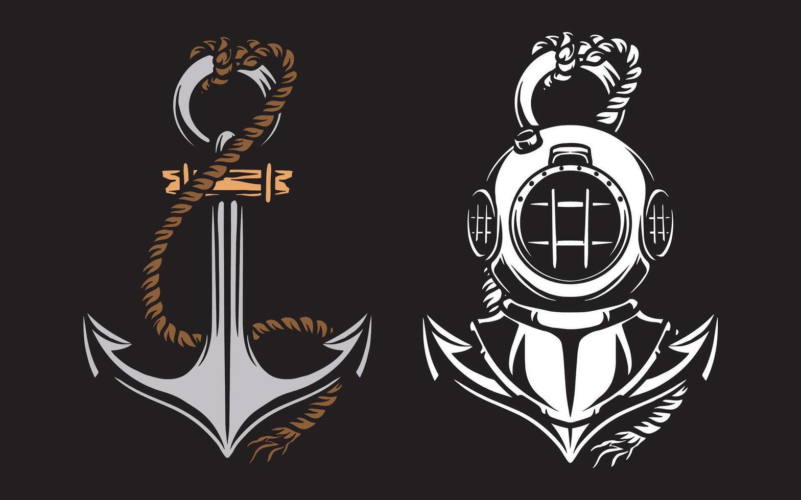 Nautical element design, Anchor set vector