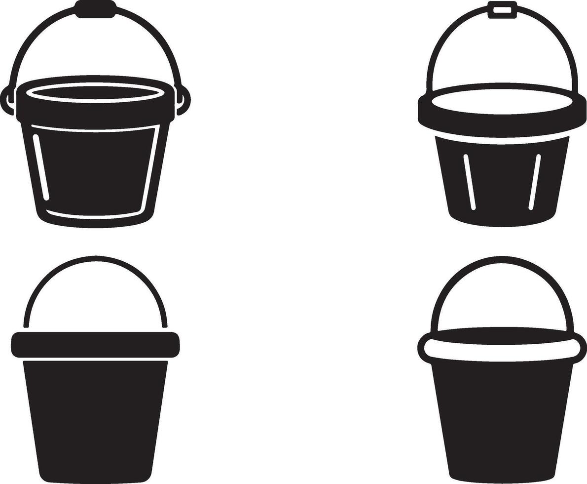Silhouette Bucket Set Graphic in Black and White vector
