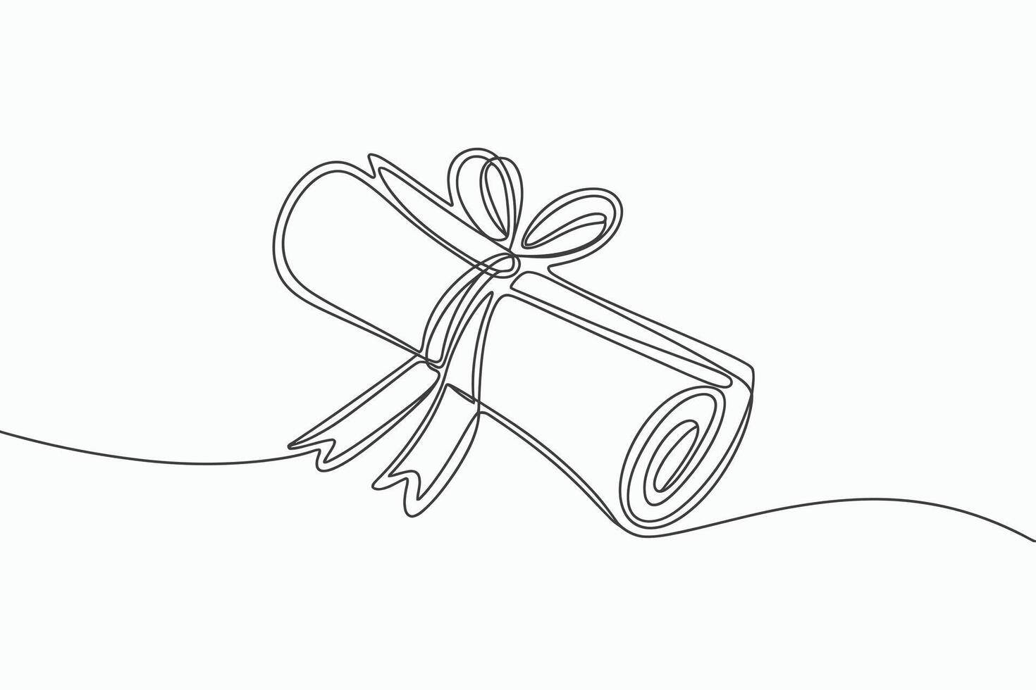 Minimalist single line drawing of a rolled diploma tied with a ribbon vector