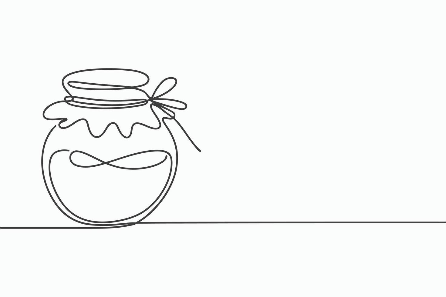 Minimalist continuous line drawing of a honey jar with a ribbon tie vector