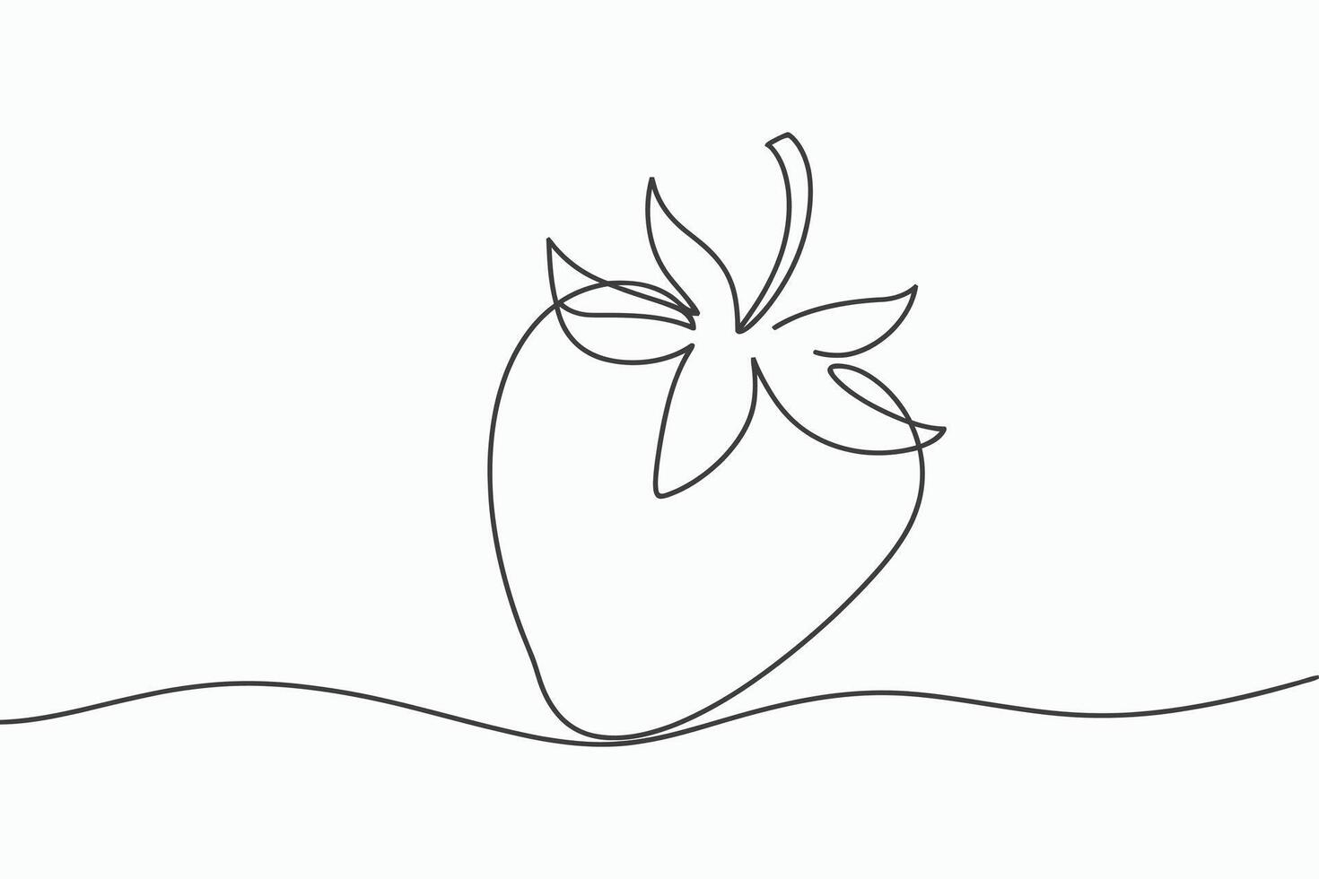 Minimalist single line drawing of a strawberry on a wavy line vector