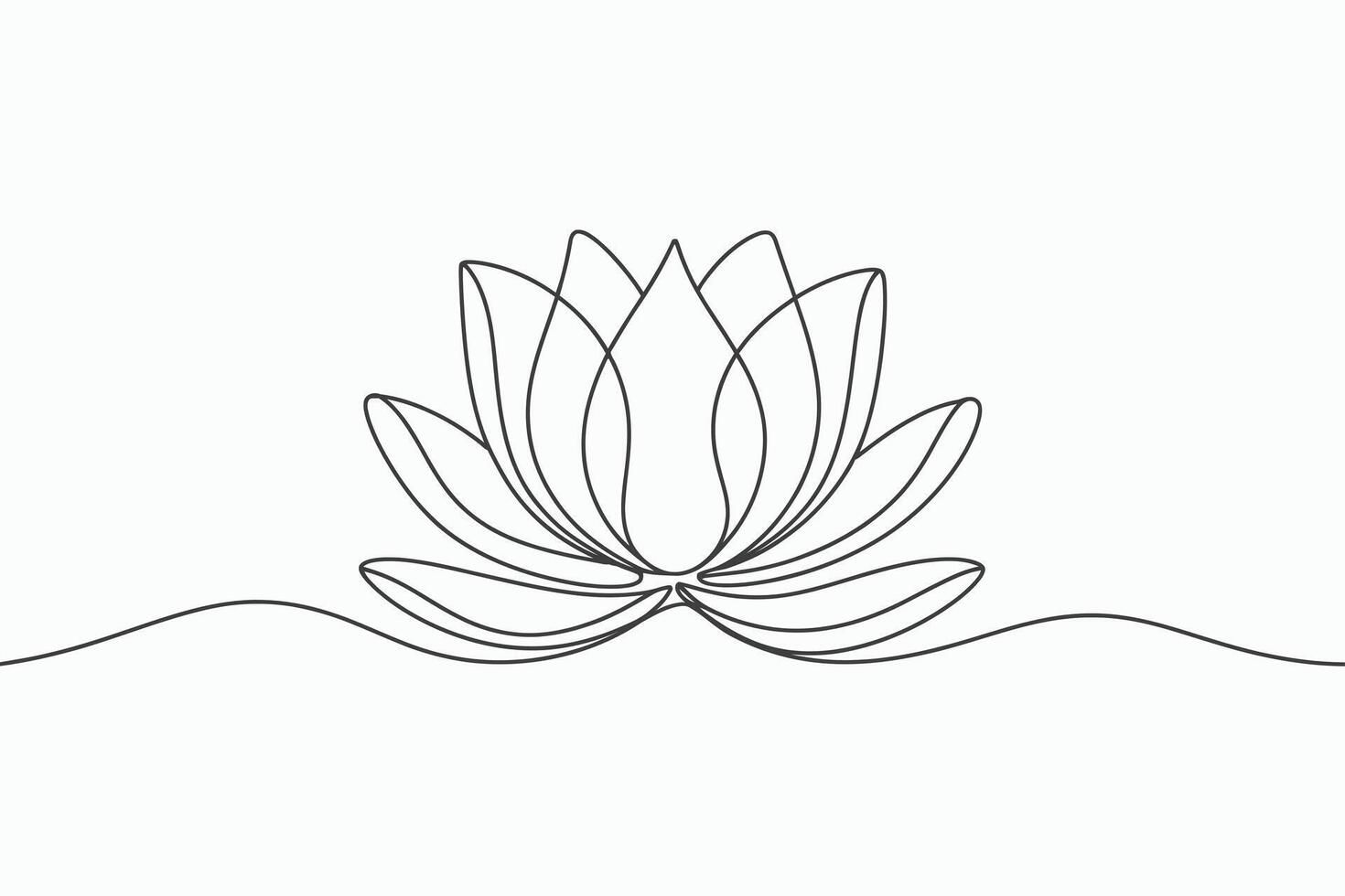 Elegant single line drawing of a lotus flower blooming on a wavy line vector